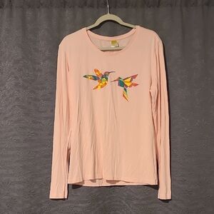 WWF Pink Hummingbird Long Sleeve Top, Large